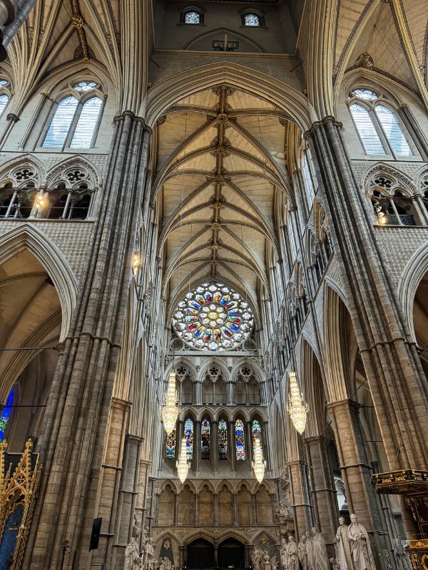 The nave and rose window inside Westminster Abbey, included with the London Pass