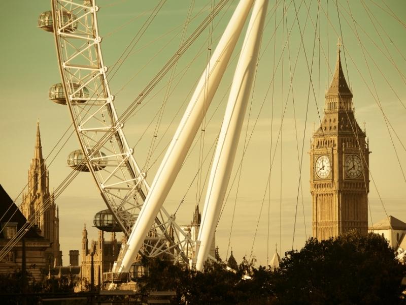 London Eye with Big Ben in the background.