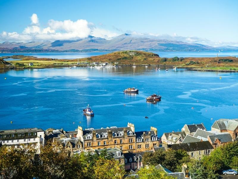 View over Oban and the island of Mull.