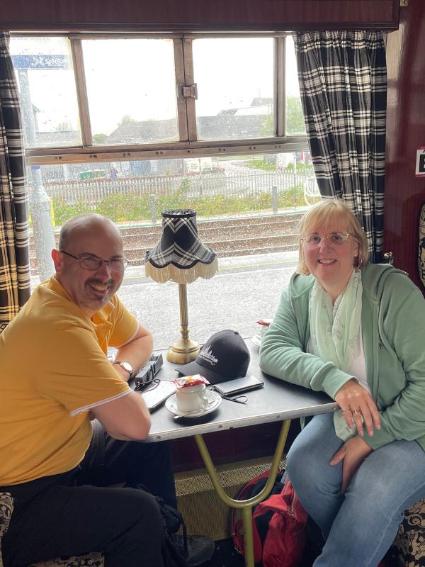 Tracy and Doug Collins on the Jacobite train in Scotland.