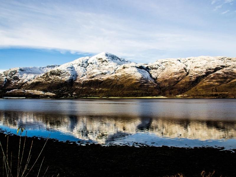 View of Ben Nevis covered in snow.