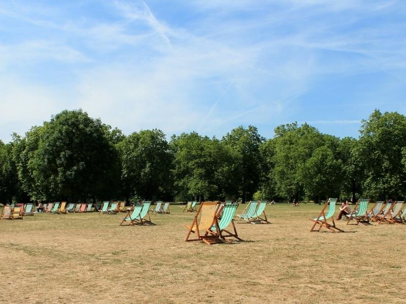 Deckchairs in the park in London.