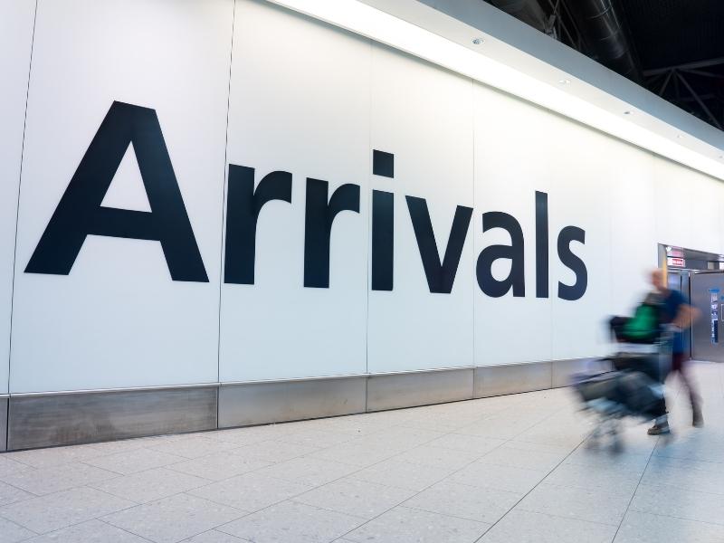 Arrivals sign at Heathrow near a number of Heathrow hotels.