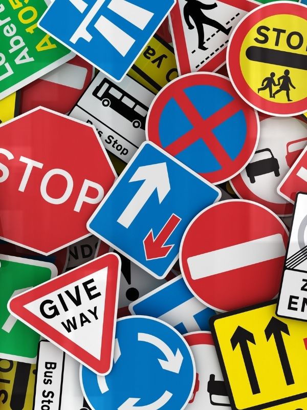 Lots of UK road signs discussed in episode 12 of the UK Travel planning podcast.