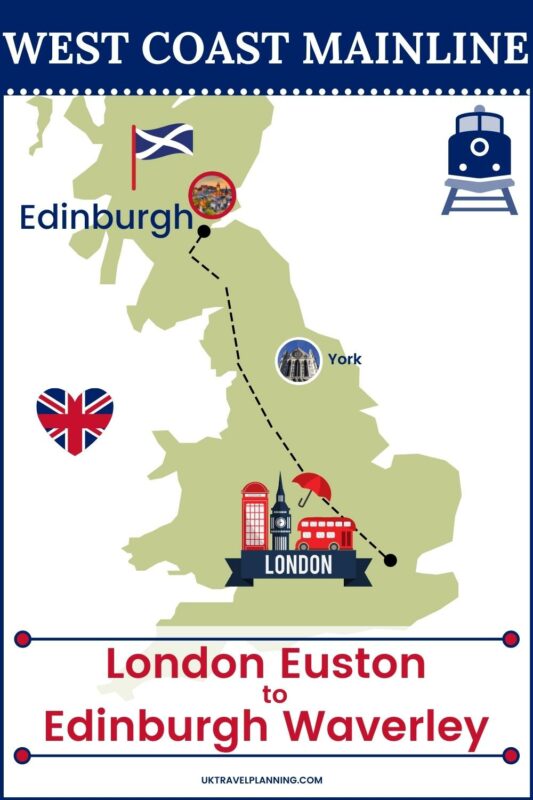 London to Edinburgh by train map.