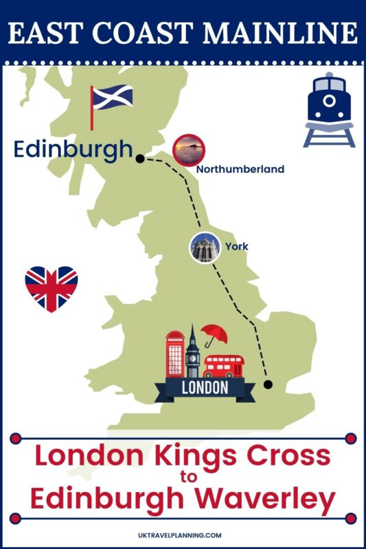 London to Edinburgh by train map.