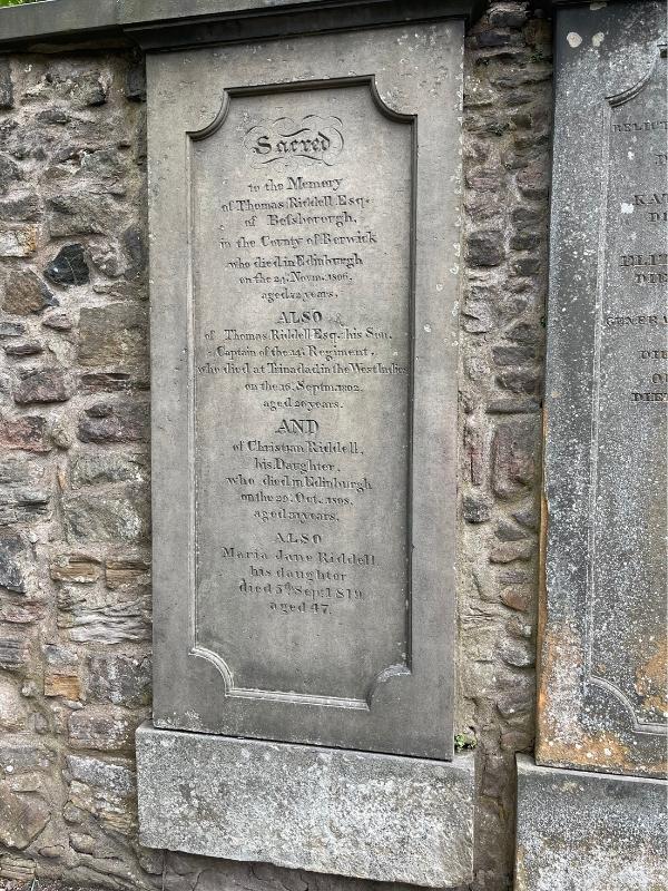 The grave of Thomas Riddell in Edinburgh