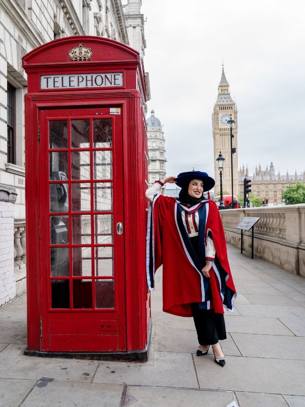 Red phone booth.