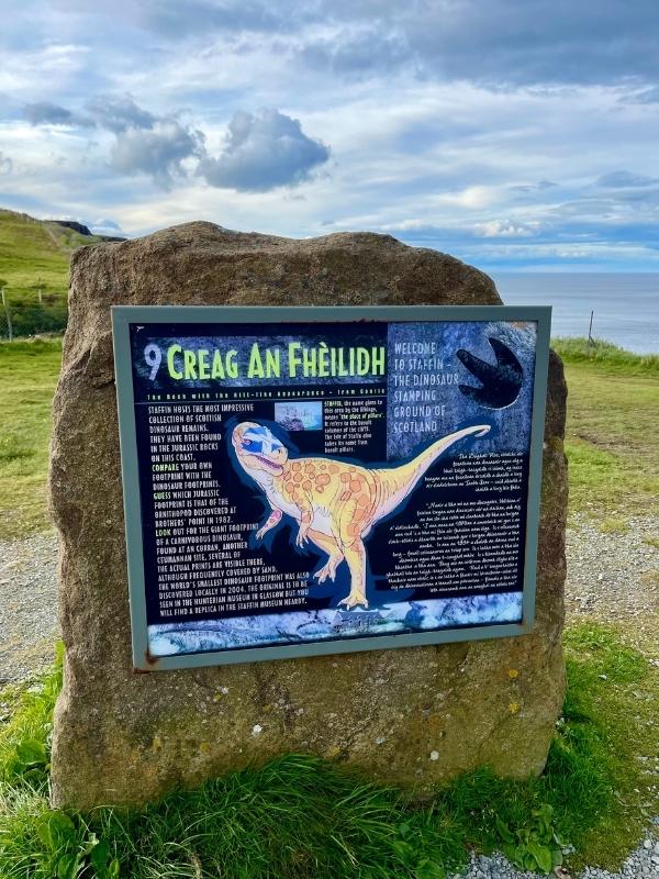 Sign showing dinosaur walk in Staff on the Isle of Skye.