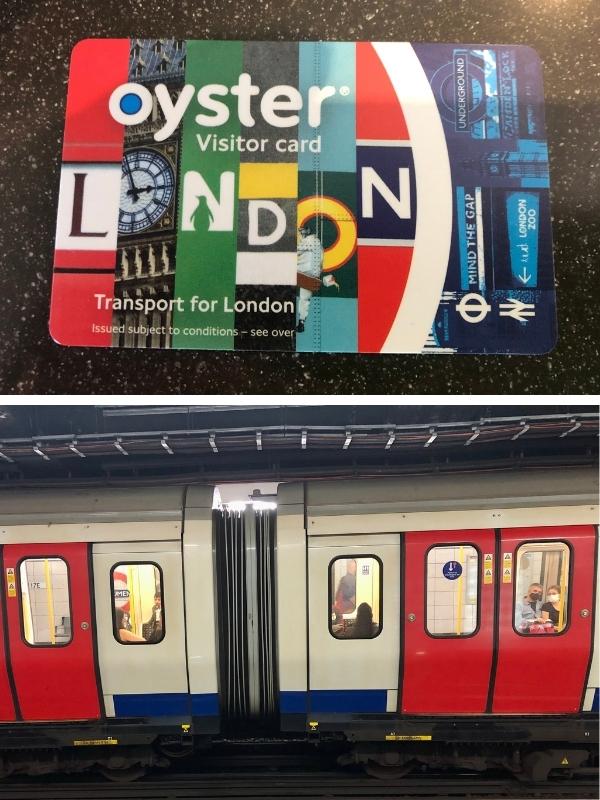 An Oyster Card and London Tube train.