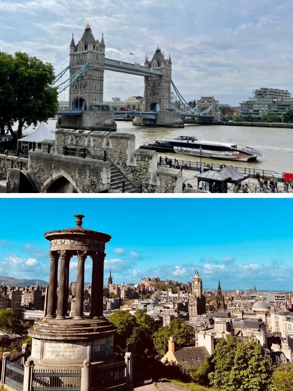 London and Edinburgh views over the city.