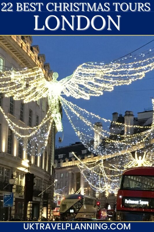 Christmas tours in London picture of the angels in Regents Street.
