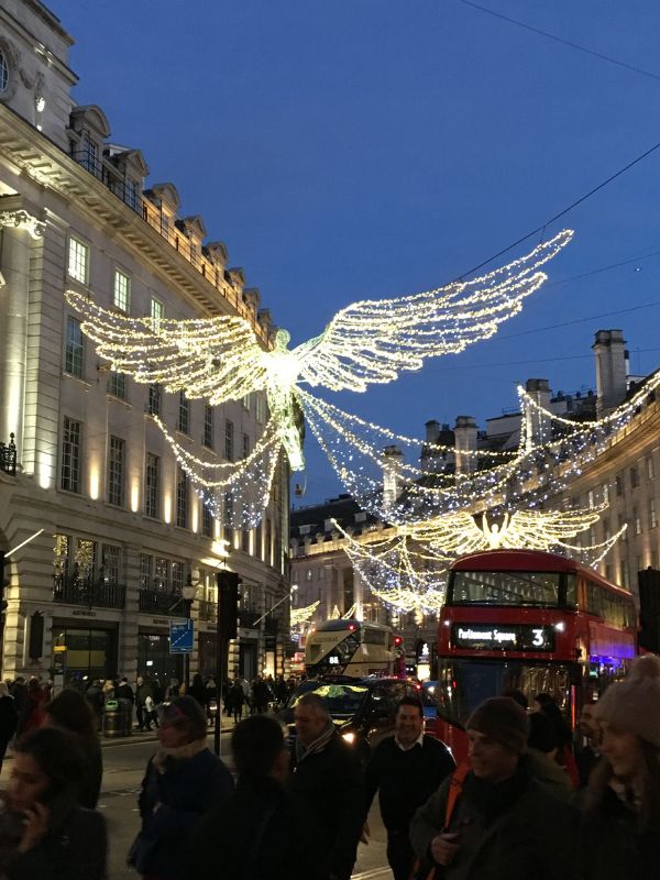 Many Christmas tours in London will include the beautiful angel lights on Regents Street.