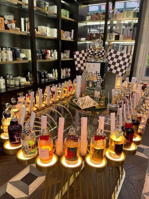 Bottles of perfume on a table.