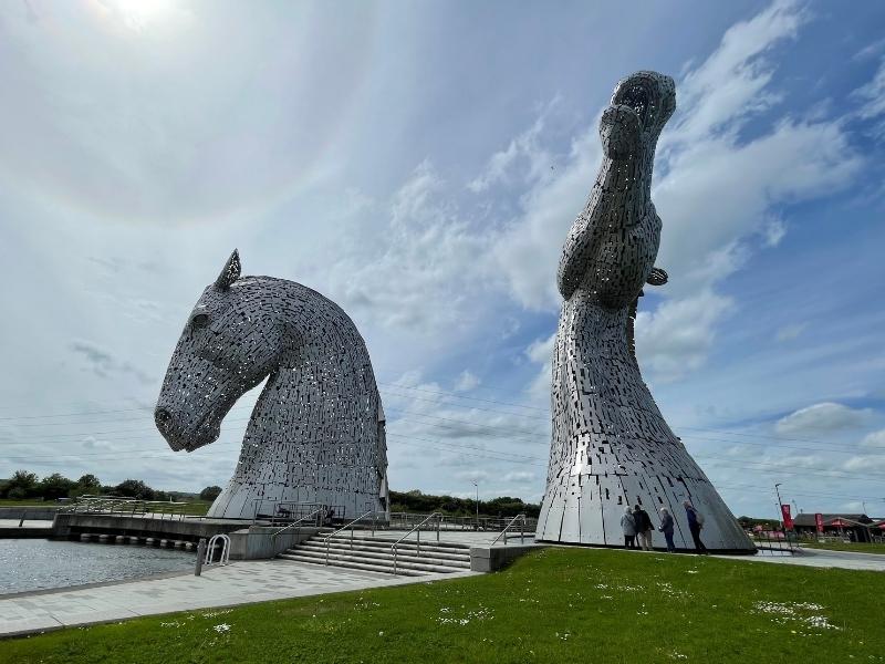 Visiting the Kelpies Falkirk Scotland 2 horse head sculptures.