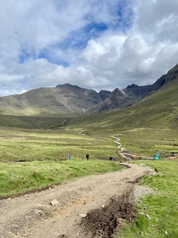 Road leading to the Fairy Pools on the Isle of Skye.