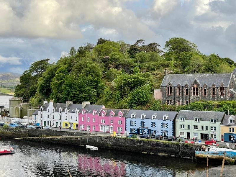 Colourful harbour front houses in Portree on the Isle of Skye.