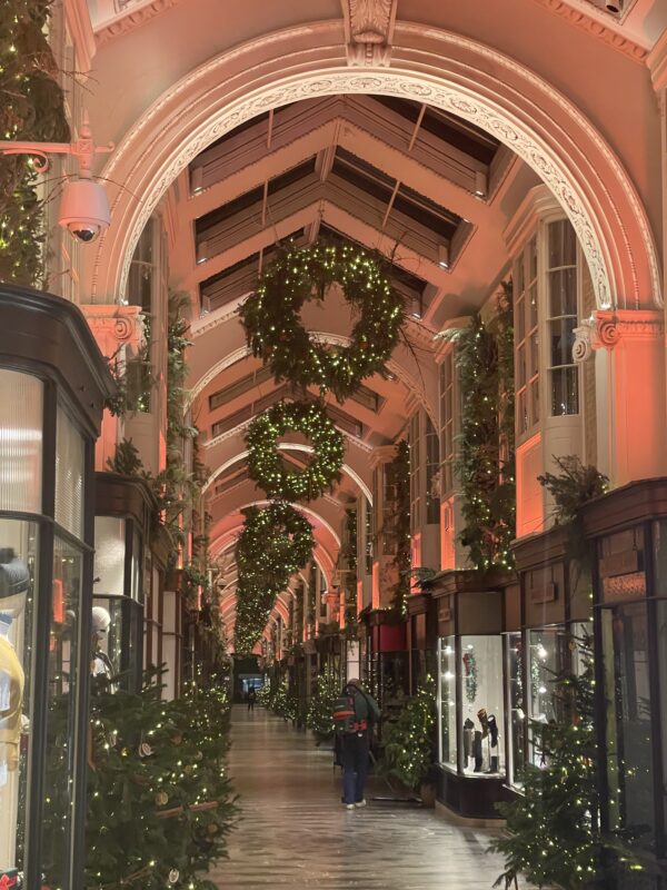 Christmas in London Burlington arcade with lights