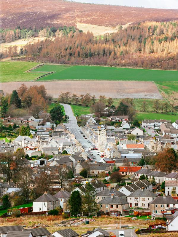 Aerial view of Dufftown in Scotland.