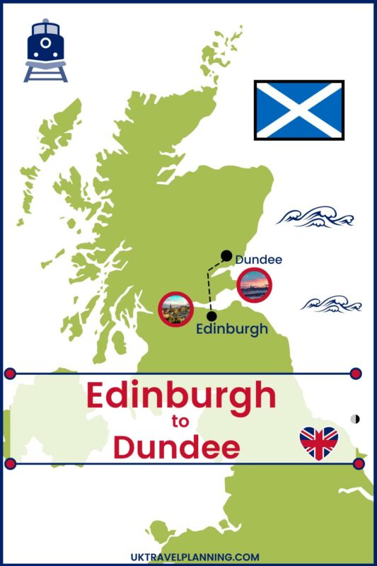 Map showing train route from Edinburgh to Dundee.