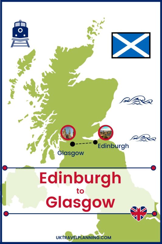 Map showing train route from Edinburgh to Glasgow.