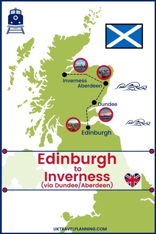 Map showing train route from Edinburgh to Inverness.