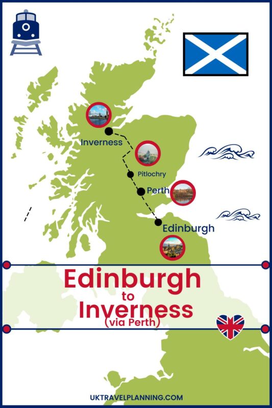 Map showing train route from Edinburgh to Inverness.