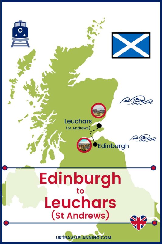 Map showing train route from Edinburgh to Leuchars.