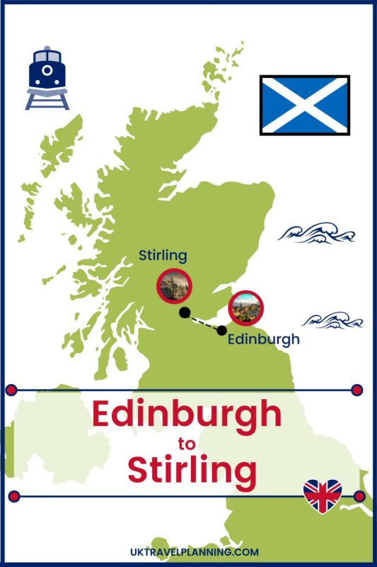 Map showing train route from Edinburgh to Stirling.