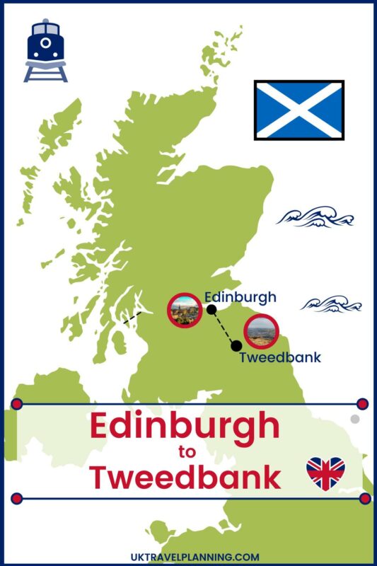 Map showing train route from Edinburgh to Tweedbank.