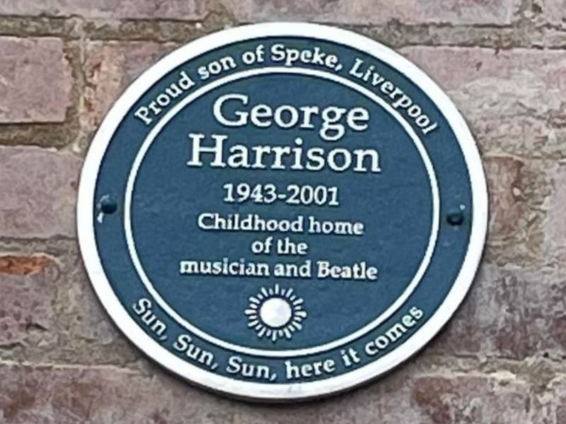 Blue plaque outside George Harrisons former home in Liverpool