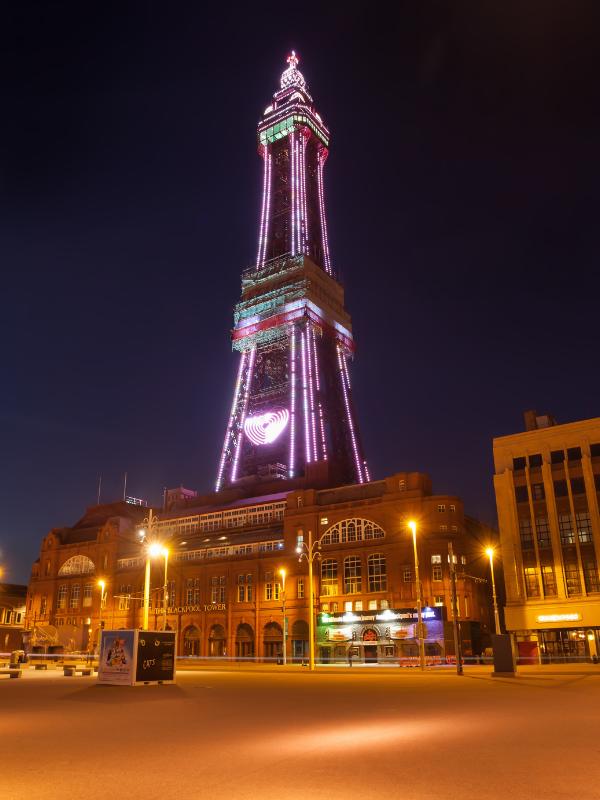 Blackpool tower lit up.