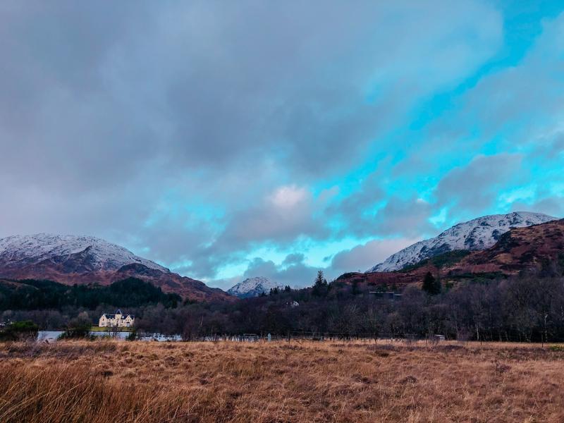 The Glenfinnan viaduct in Scotland in winter.