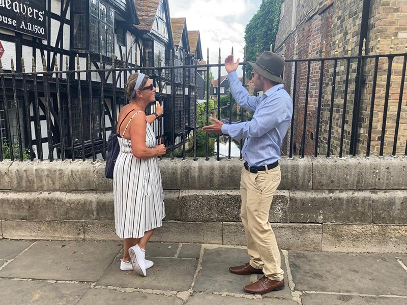 Oz and a guest in Canterbury who we interview in Episode 60 of the UK Travel Planning Podcast.