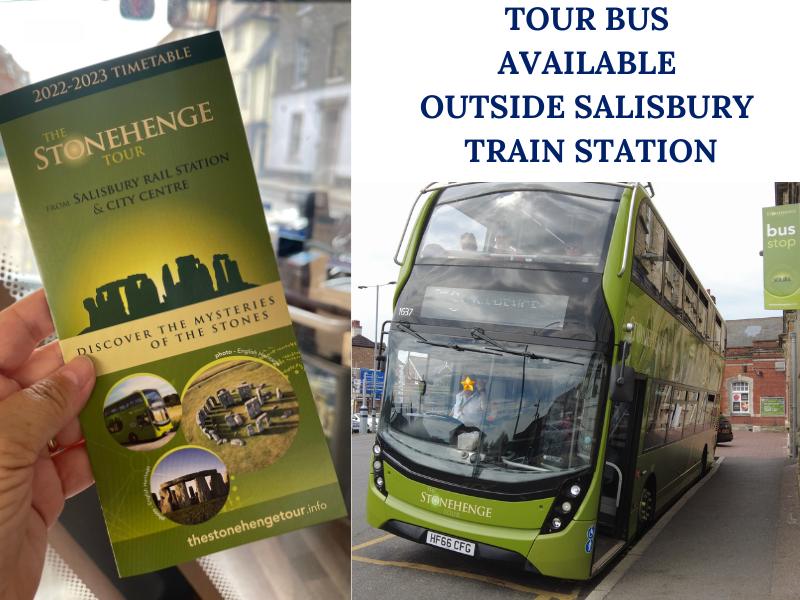 Leaflet for Stonehenge and the tour bus for Stonehenge.