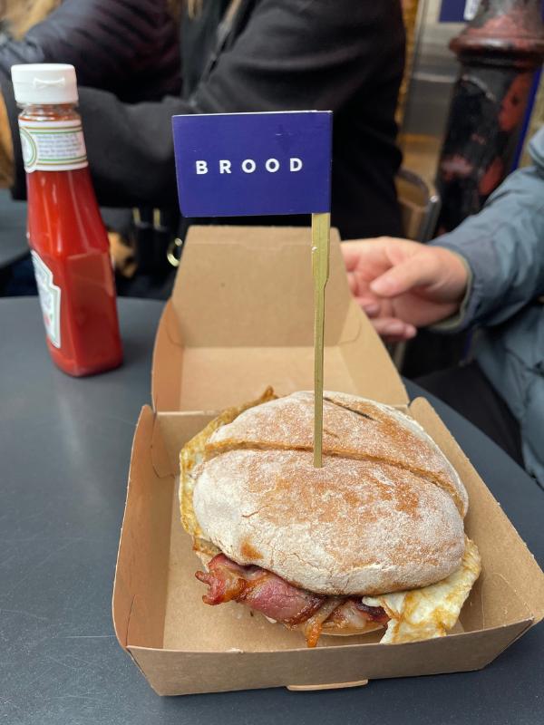 Bacon and egg roll at Brood