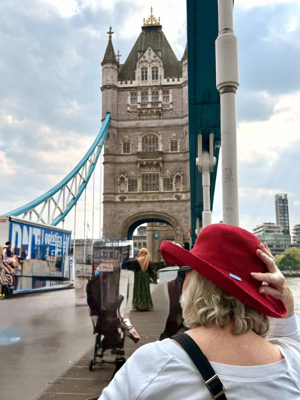 Kristen in London at Tower Bridge