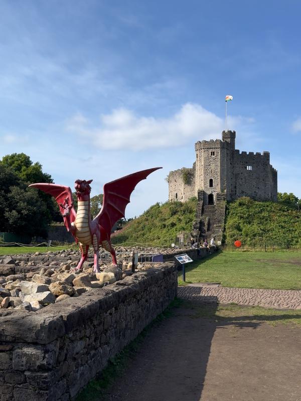 Cardiff castle and Welsh dragon