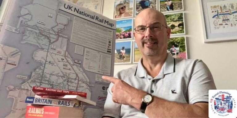 Man pointing at rail map.
