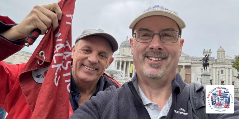 episode 193 guest Robin Launder holding a flag for Fantastic Walks