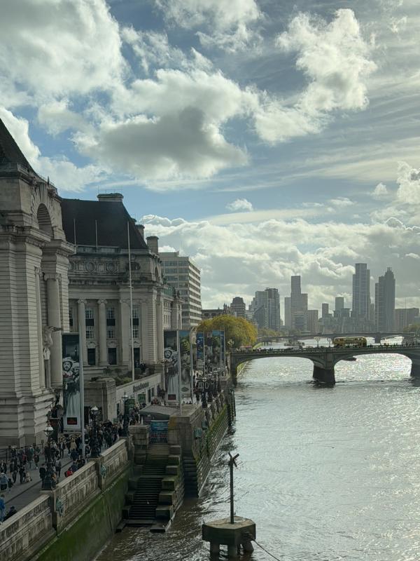 Accessible travel UK — the South Bank riverside walk along the Thames in London with Lambeth Bridge and the city skyline in the background
