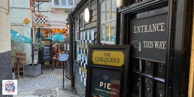 The Chequers pub entrance in the UK - a classic example of British pub culture