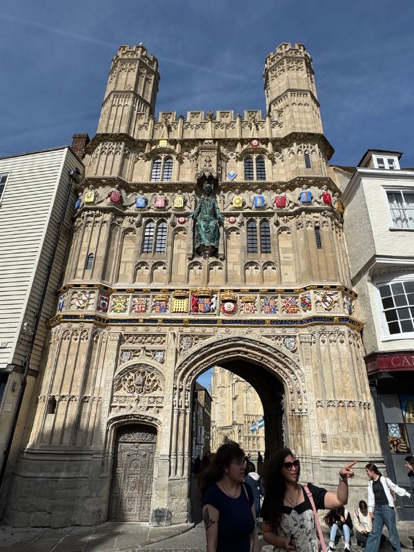 The ornate Christ Church Gate entrance to Canterbury Cathedral on an English Bus day tour from London