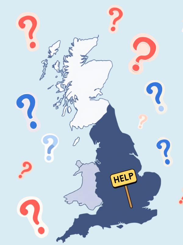 Bright UK Map with Dynamic Question Icons