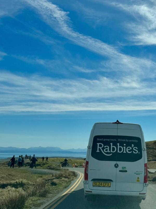 Rabbie's tour bus on the Isle of Skye.