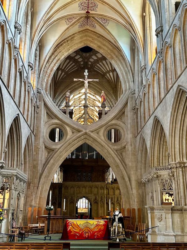 The famous scissor arches inside Wells Cathedral in Somerset