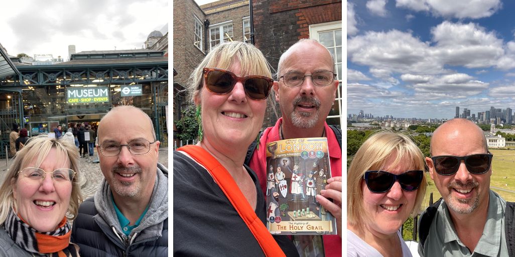 Collage of images of Tracy and Doug Collins in London