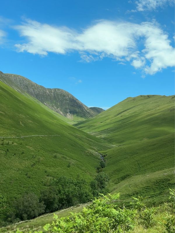 The road climbing over Honister Pass in the Lake District