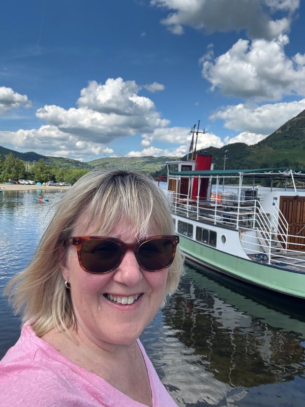 Tracy Collins beside an Ullswater steamer